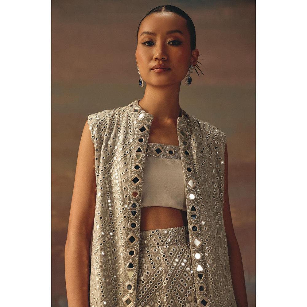 Twenty Nine Grey Bustier With Mirrorwork On Neckline