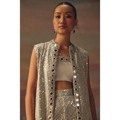 Twenty Nine Grey Bustier With Mirrorwork On Neckline