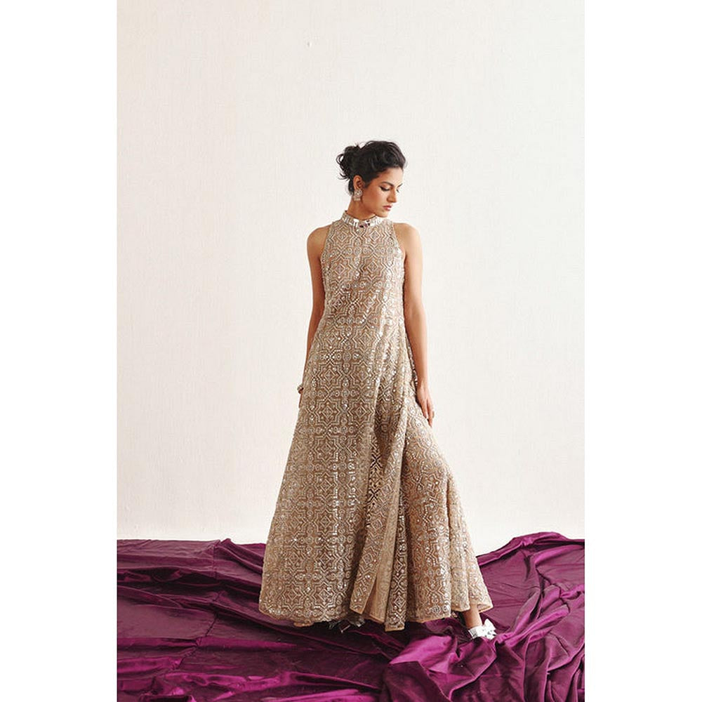 Twenty Nine Hi Neck Long Sleeveless Beige Dress