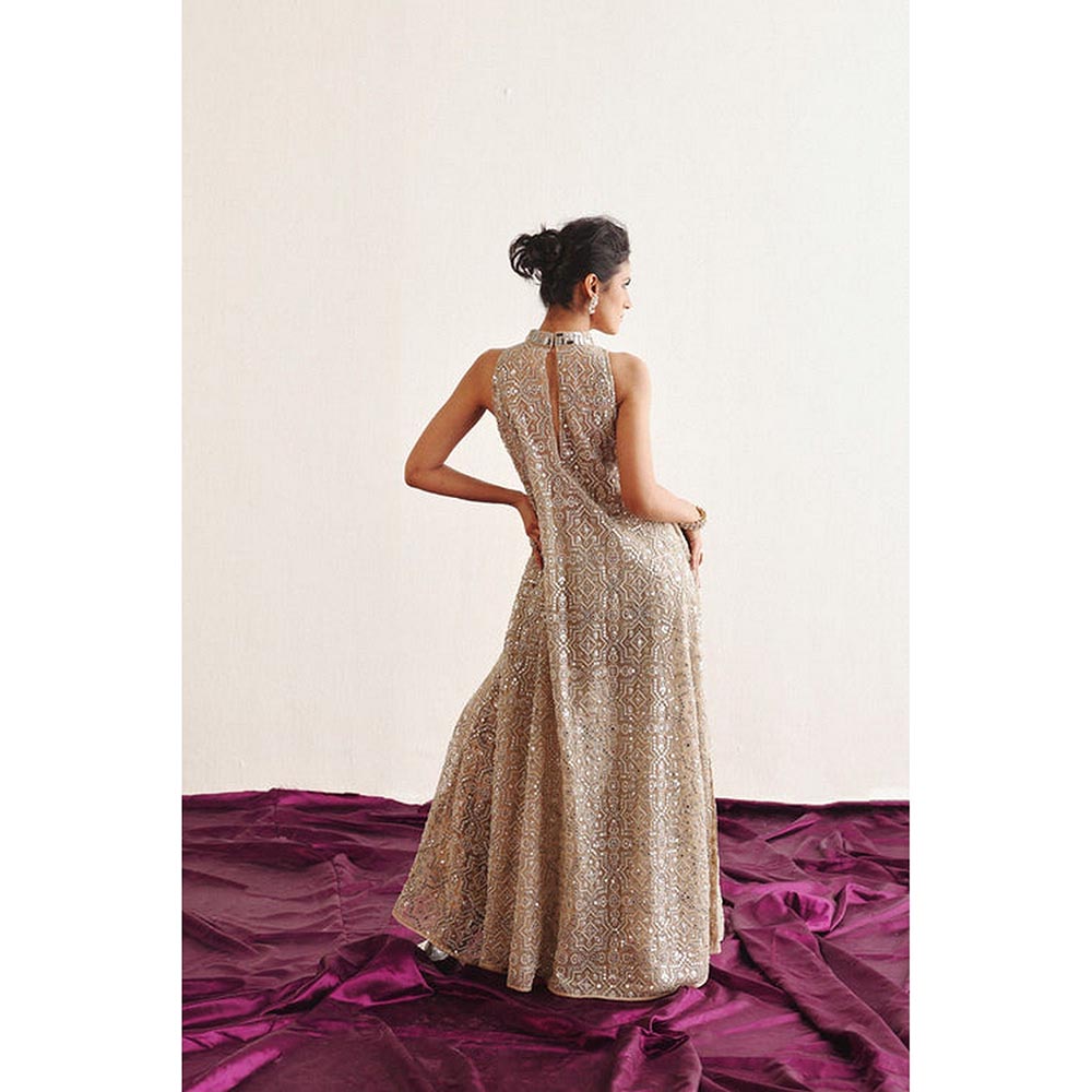 Twenty Nine Hi Neck Long Sleeveless Beige Dress