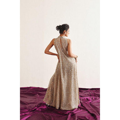 Twenty Nine Hi Neck Long Sleeveless Beige Dress