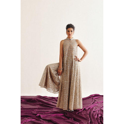 Twenty Nine Hi Neck Long Sleeveless Beige Dress