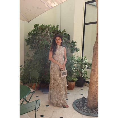 Twenty Nine Beige Embroidered Silk Kurta with Sharara