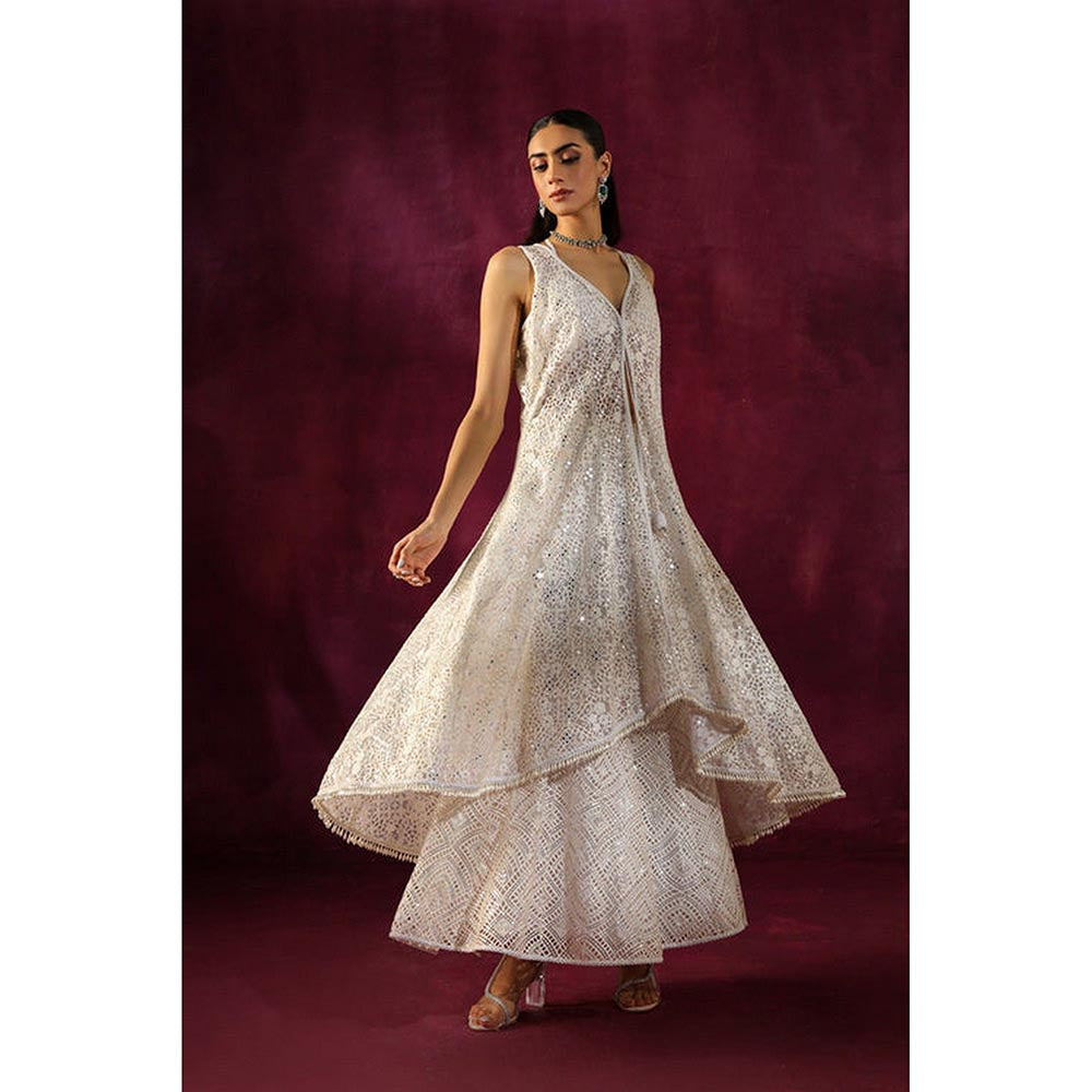 Twenty Nine Lace Mirror Work Floral Asym Sherwani Jacket