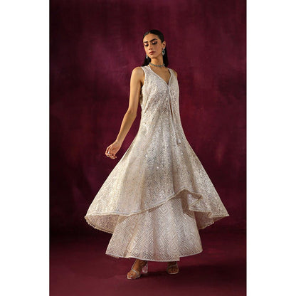 Twenty Nine Lace Mirror Work Floral Asym Sherwani Jacket