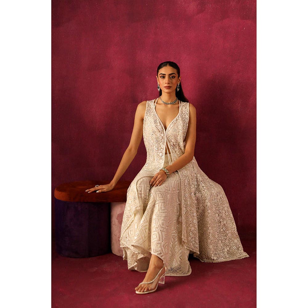 Twenty Nine Lace Mirror Work Floral Asym Sherwani Jacket