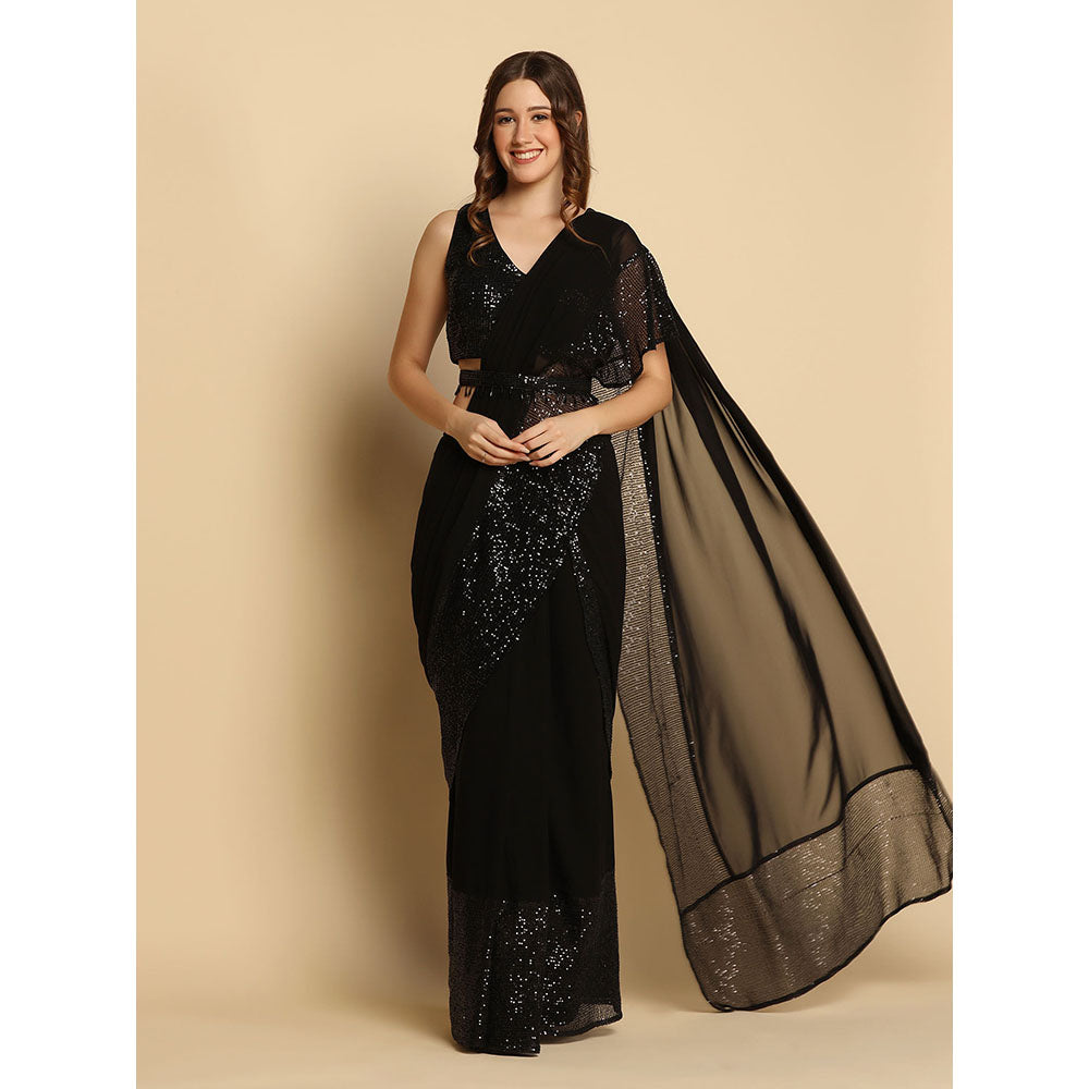 "Two Sisters" by Gyans The Iconic Black Embellished Saree with Belt