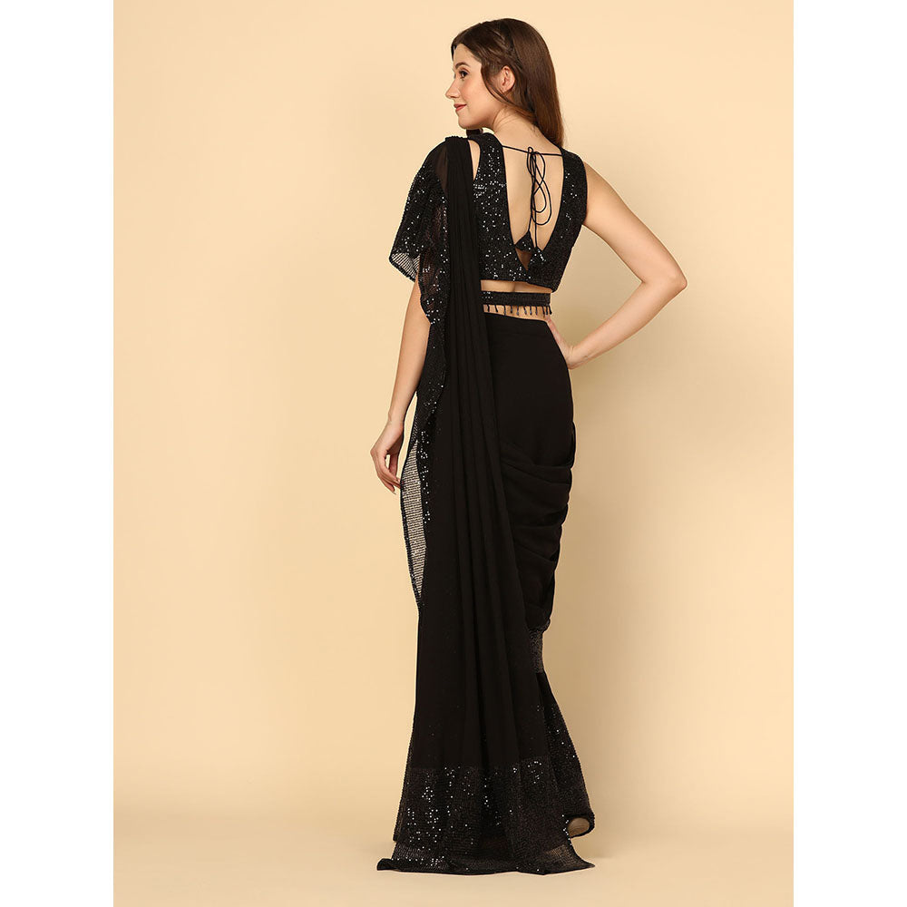 "Two Sisters" by Gyans The Iconic Black Embellished Saree with Belt