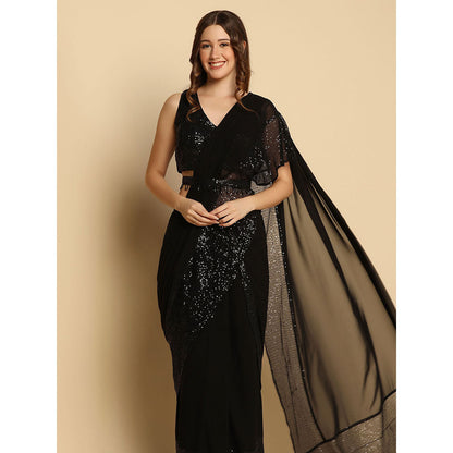 "Two Sisters" by Gyans The Iconic Black Embellished Saree with Belt