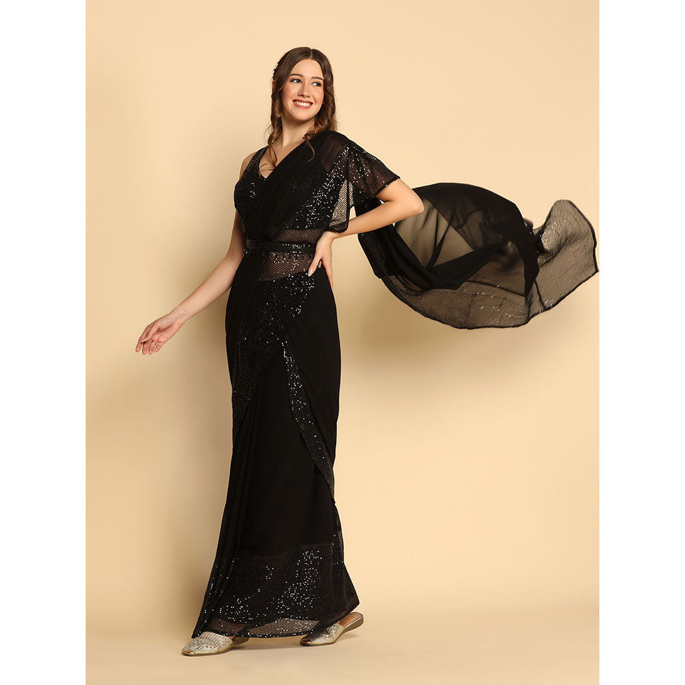 "Two Sisters" by Gyans The Iconic Black Embellished Saree with Belt