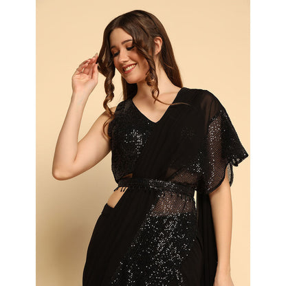 "Two Sisters" by Gyans The Iconic Black Embellished Saree with Belt