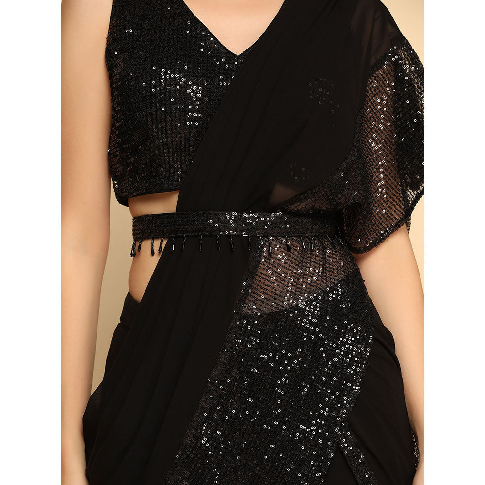 "Two Sisters" by Gyans The Iconic Black Embellished Saree with Belt