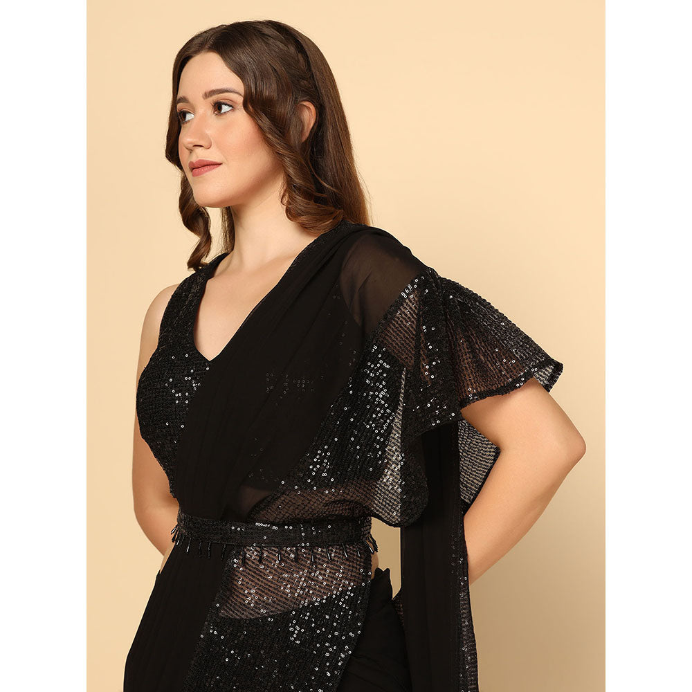 "Two Sisters" by Gyans The Iconic Black Embellished Saree with Belt