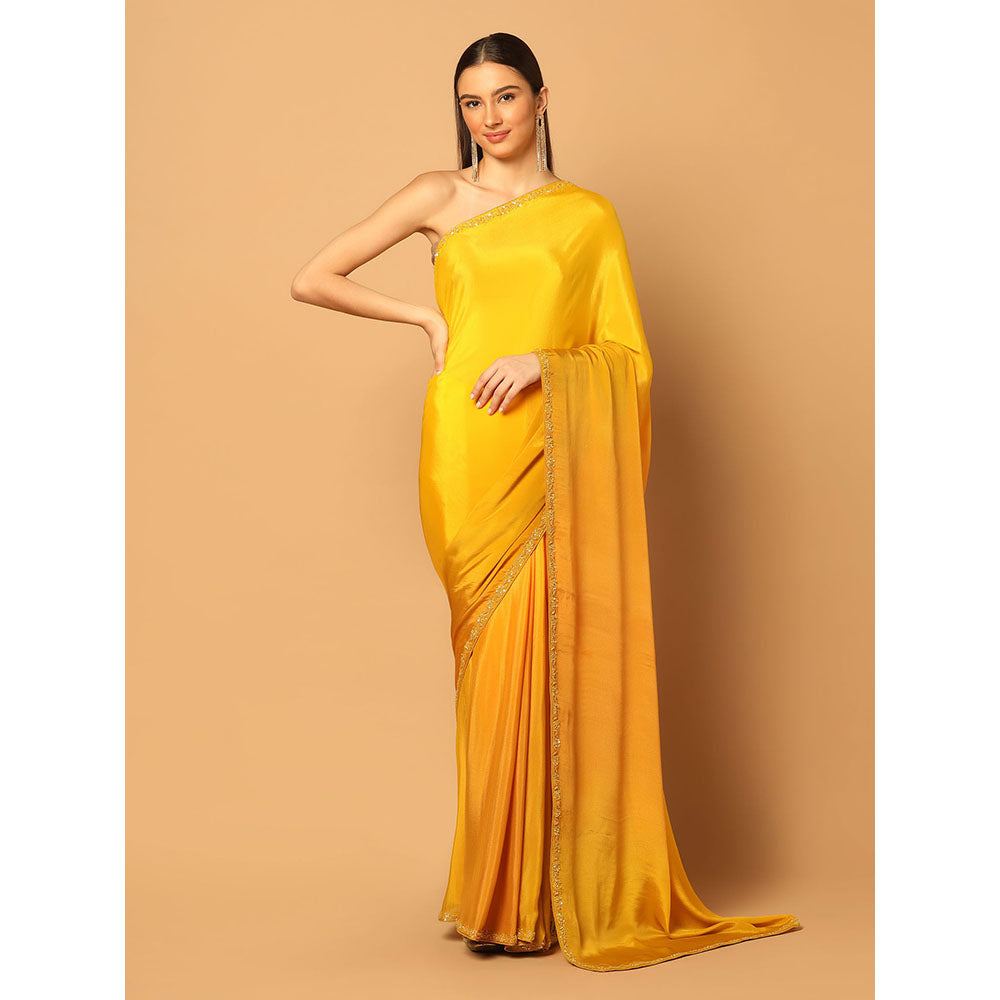 "Two Sisters" by Gyans Yellow Ombre Embroidered Saree With Stitched Blouse