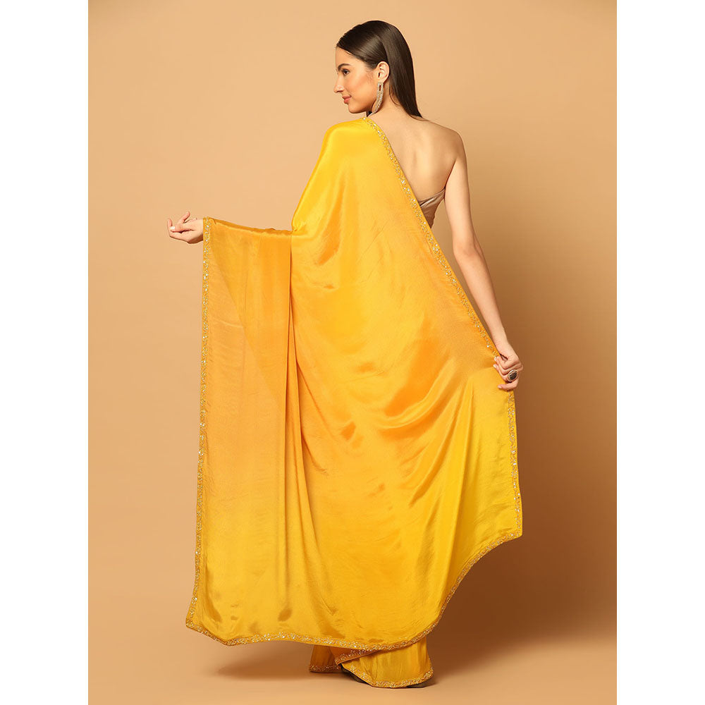 "Two Sisters" by Gyans Yellow Ombre Embroidered Saree With Stitched Blouse