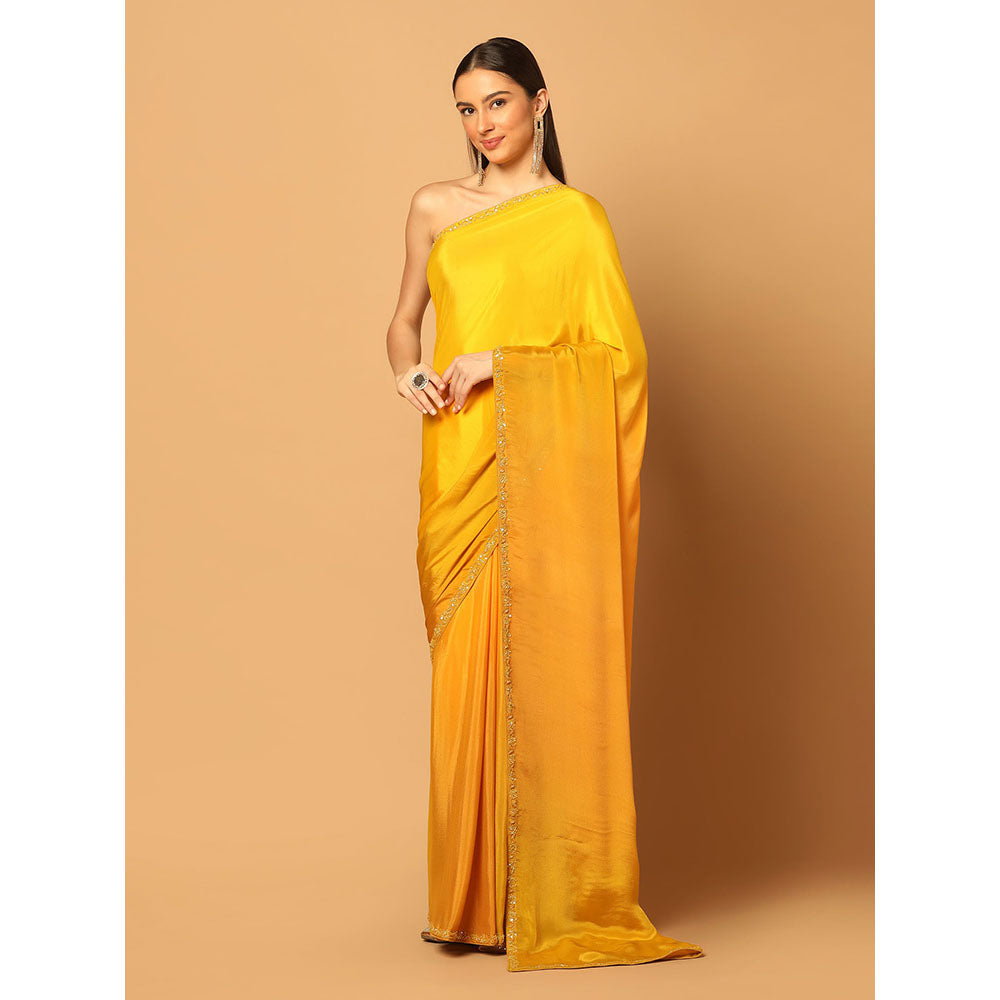 "Two Sisters" by Gyans Yellow Ombre Embroidered Saree With Stitched Blouse