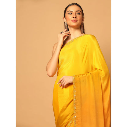 "Two Sisters" by Gyans Yellow Ombre Embroidered Saree With Stitched Blouse