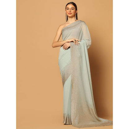 "Two Sisters" by Gyans Powder Blue Hand Embroidered Sequins Work Saree With Stitched Blouse