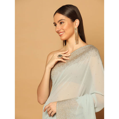 "Two Sisters" by Gyans Powder Blue Hand Embroidered Sequins Work Saree With Stitched Blouse