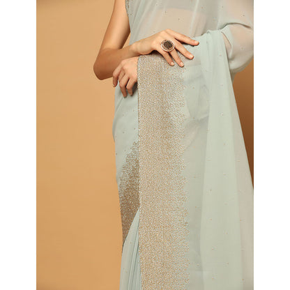 "Two Sisters" by Gyans Powder Blue Hand Embroidered Sequins Work Saree With Stitched Blouse