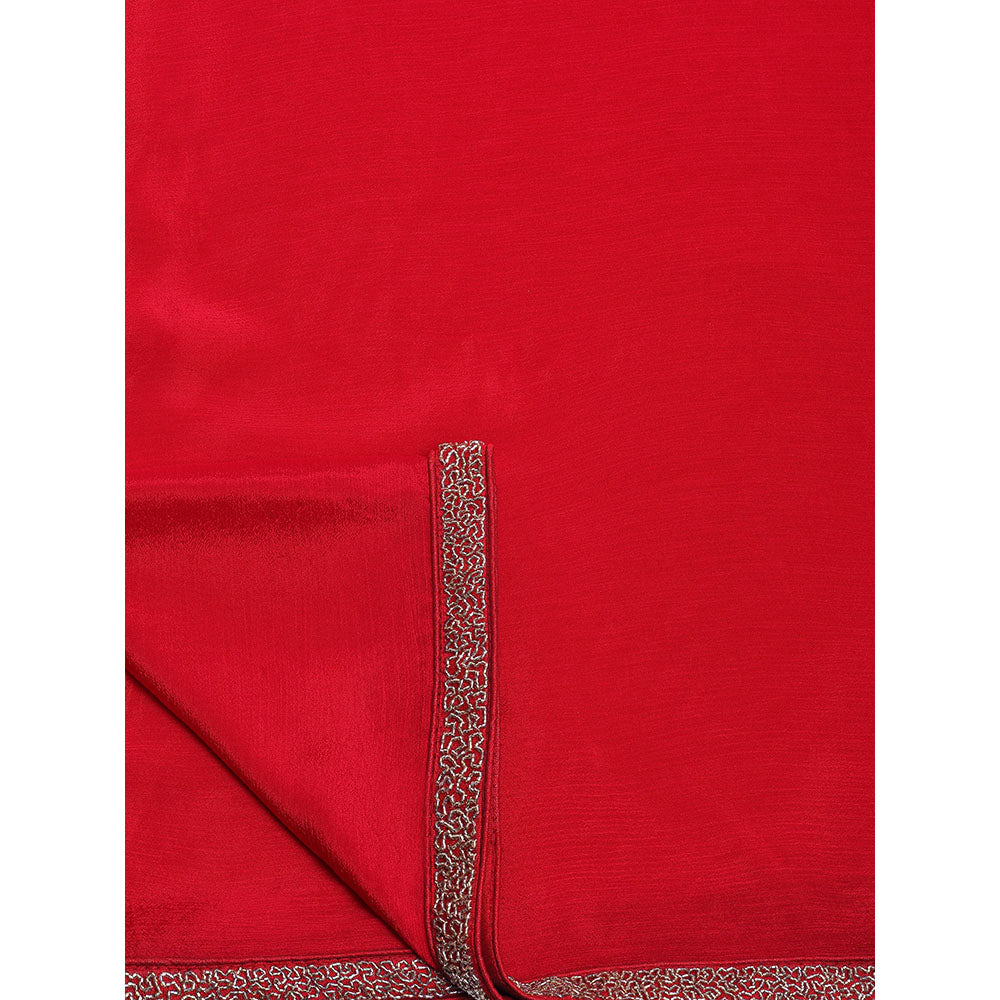 "Two Sisters" by Gyans Eternal Gold Embroidery Red Saree With Stitched Blouse