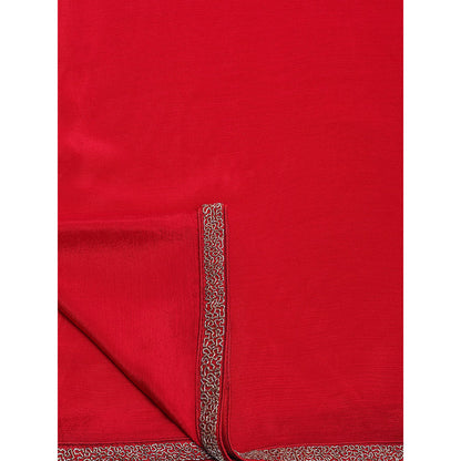 "Two Sisters" by Gyans Eternal Gold Embroidery Red Saree With Stitched Blouse