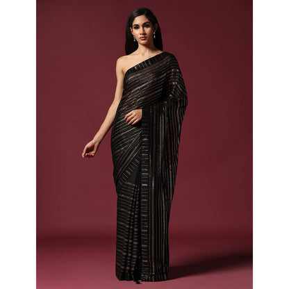 "Two Sisters" by Gyans Georgette Sequins Black Saree With Stitched Blouse