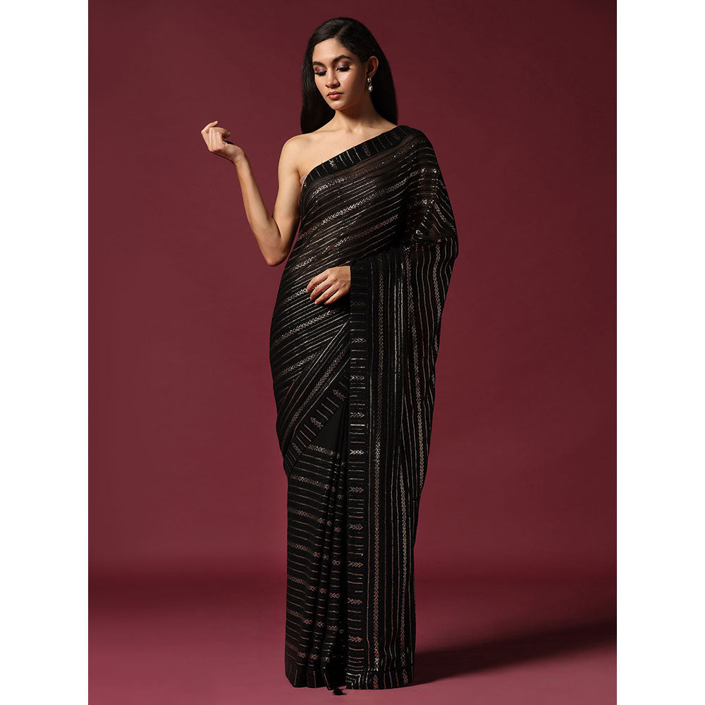 "Two Sisters" by Gyans Georgette Sequins Black Saree With Stitched Blouse
