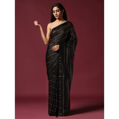 "Two Sisters" by Gyans Georgette Sequins Black Saree With Stitched Blouse
