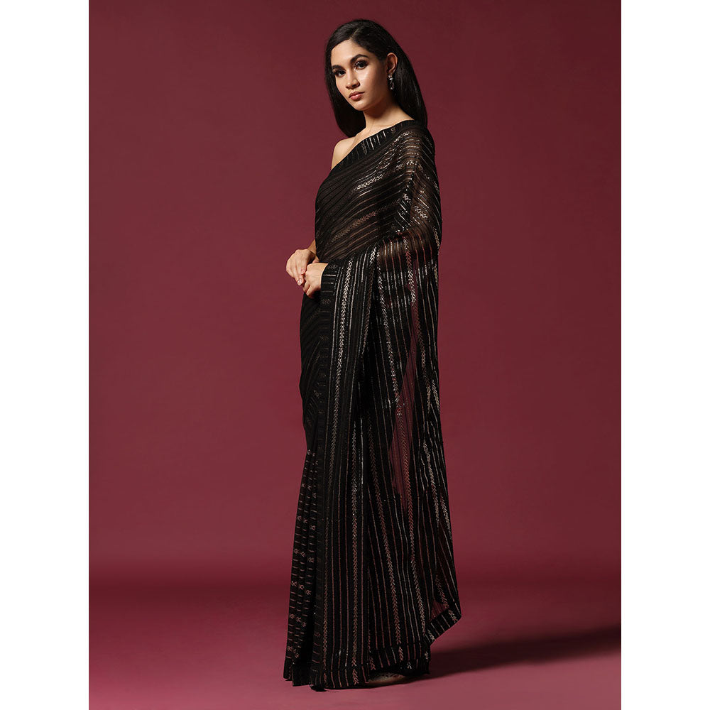 "Two Sisters" by Gyans Georgette Sequins Black Saree With Stitched Blouse