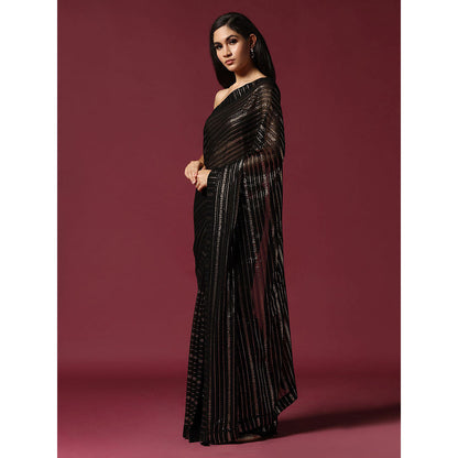"Two Sisters" by Gyans Georgette Sequins Black Saree With Stitched Blouse