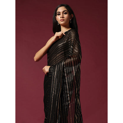 "Two Sisters" by Gyans Georgette Sequins Black Saree With Stitched Blouse