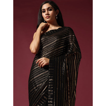 "Two Sisters" by Gyans Georgette Sequins Black Saree With Stitched Blouse