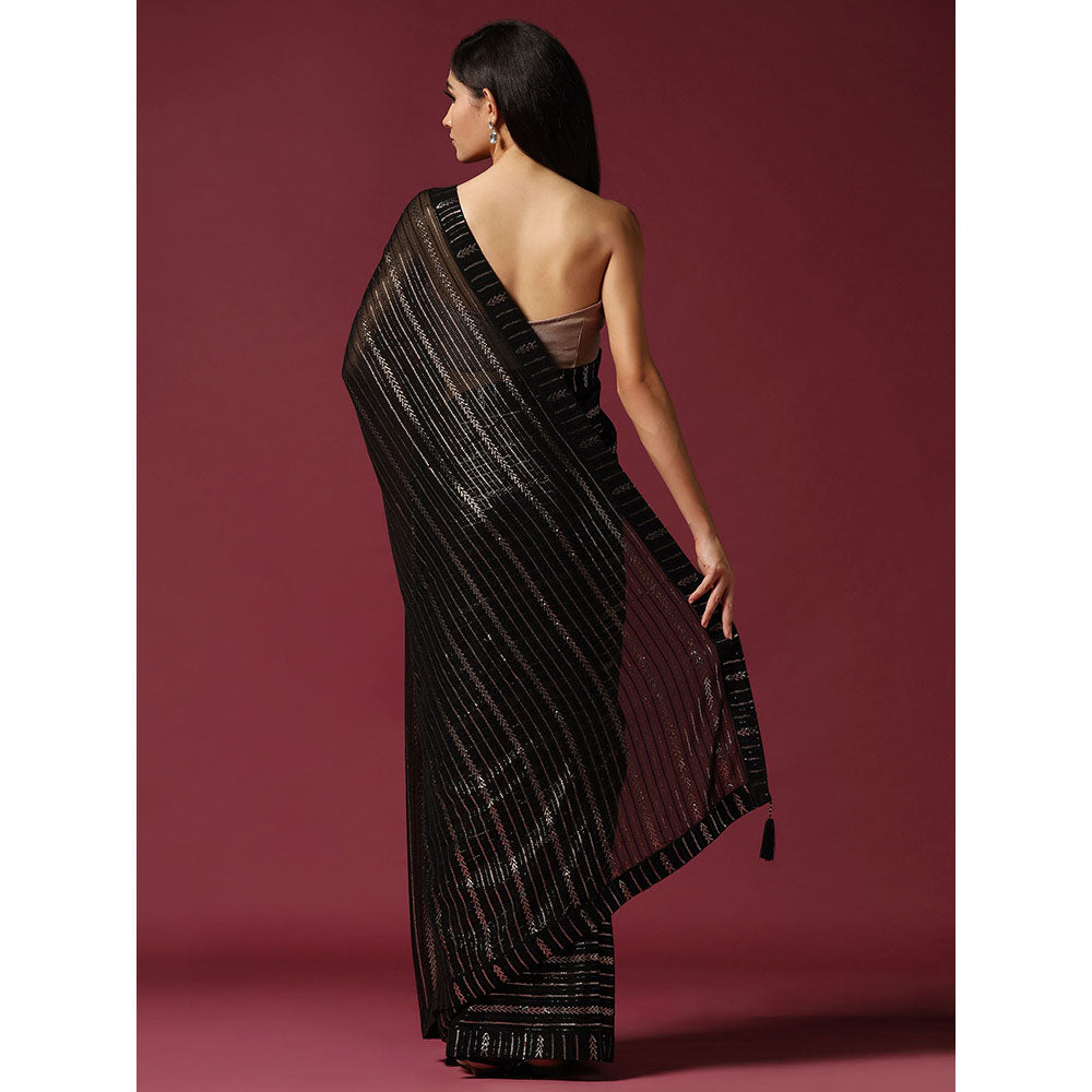 "Two Sisters" by Gyans Georgette Sequins Black Saree With Stitched Blouse