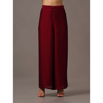 "Two Sisters" by Gyans Maroon Asymmetrical Top with Flared Pants (Set of 2)