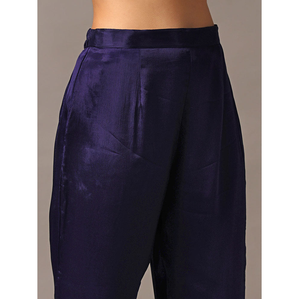 "Two Sisters" by Gyans Navy Blue One Shoulder Frilled Top with Pants (Set of 2)