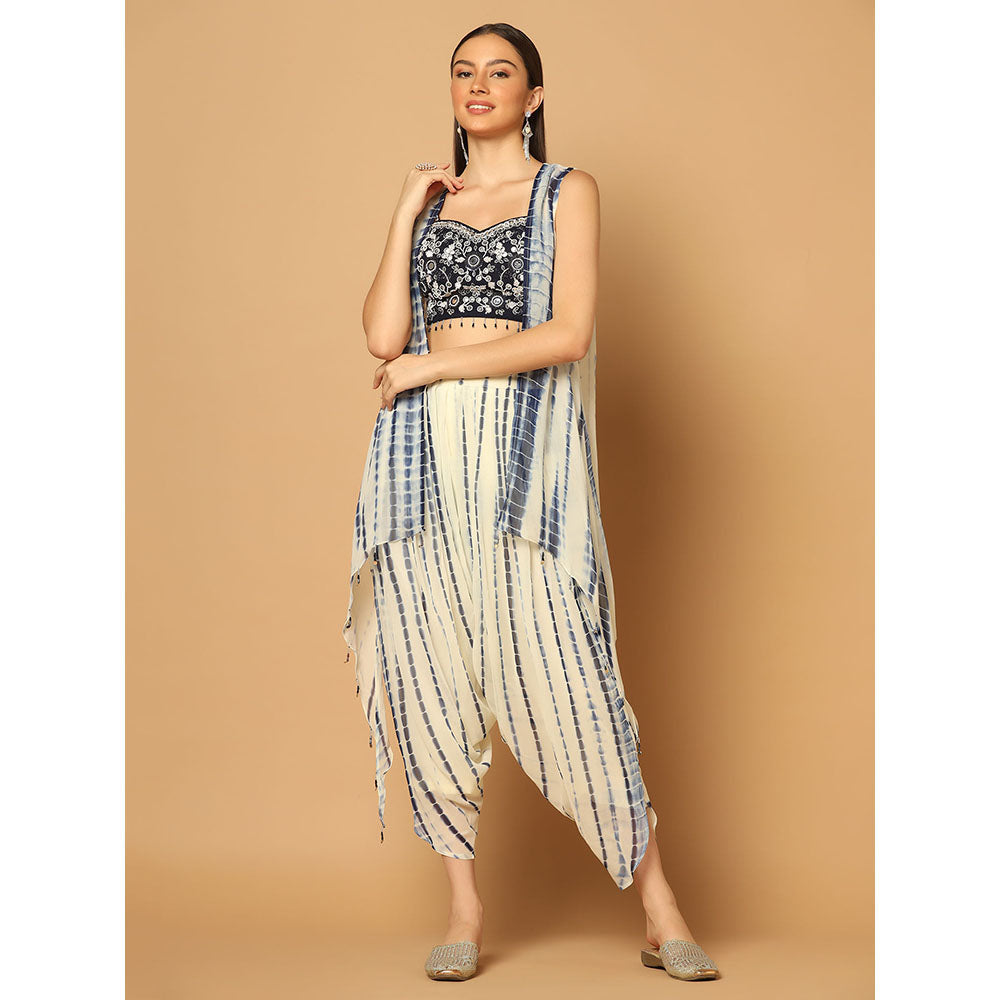 "Two Sisters" by Gyans Indigo Tie & Dye Dhoti Cape Set (Set of 3)