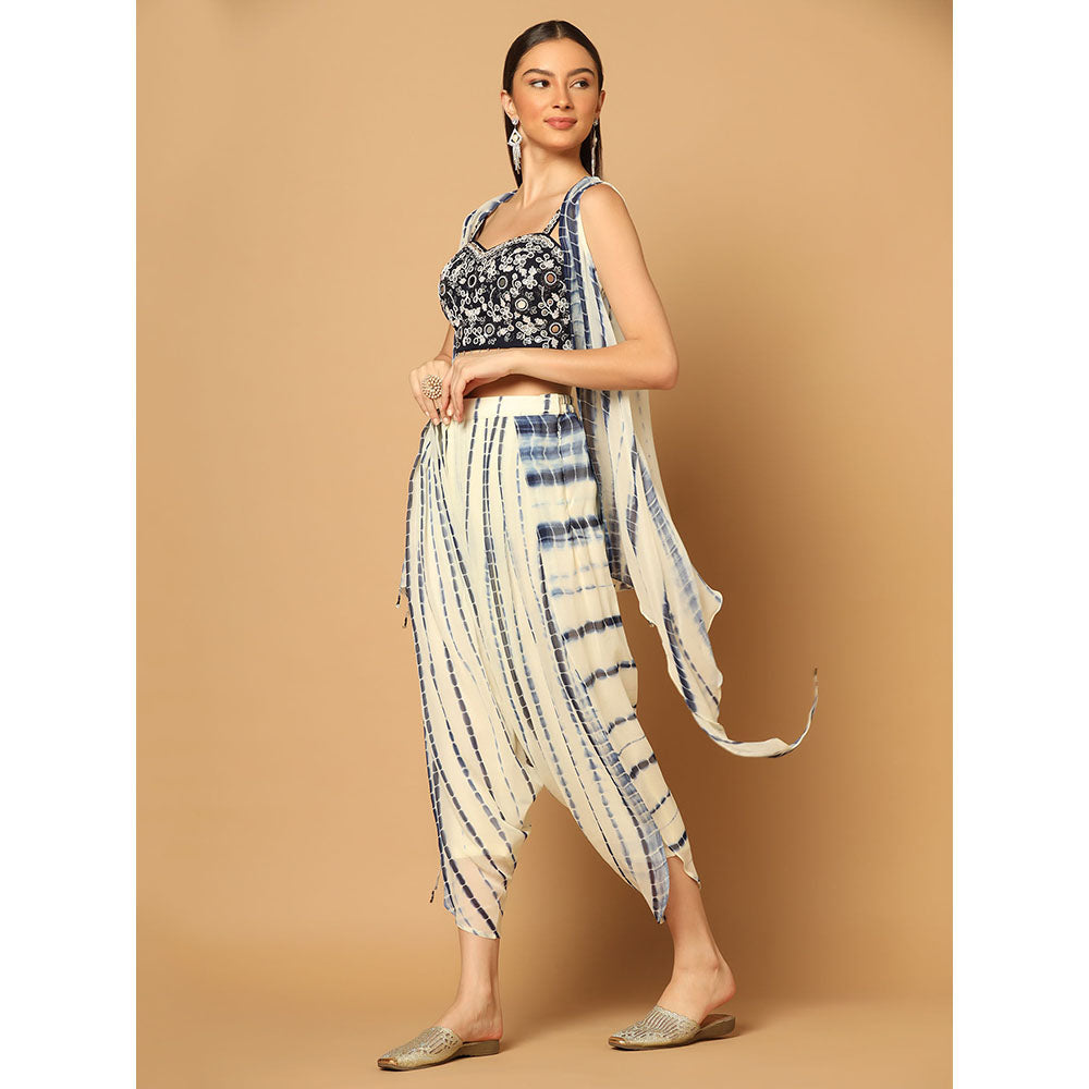 "Two Sisters" by Gyans Indigo Tie & Dye Dhoti Cape Set (Set of 3)