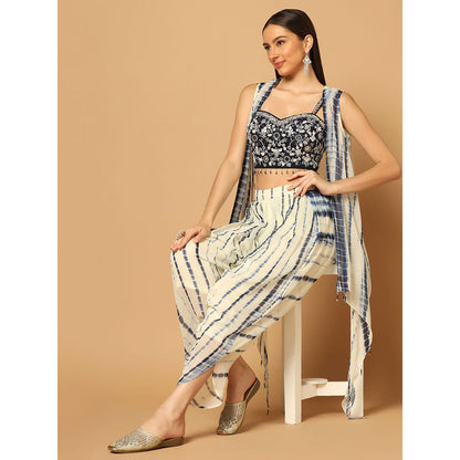 "Two Sisters" by Gyans Indigo Tie & Dye Dhoti Cape Set (Set of 3)