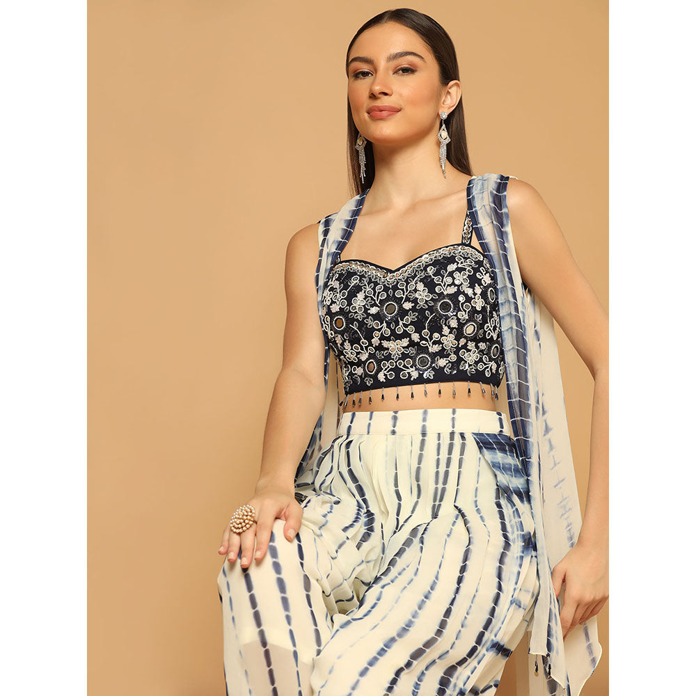 "Two Sisters" by Gyans Indigo Tie & Dye Dhoti Cape Set (Set of 3)