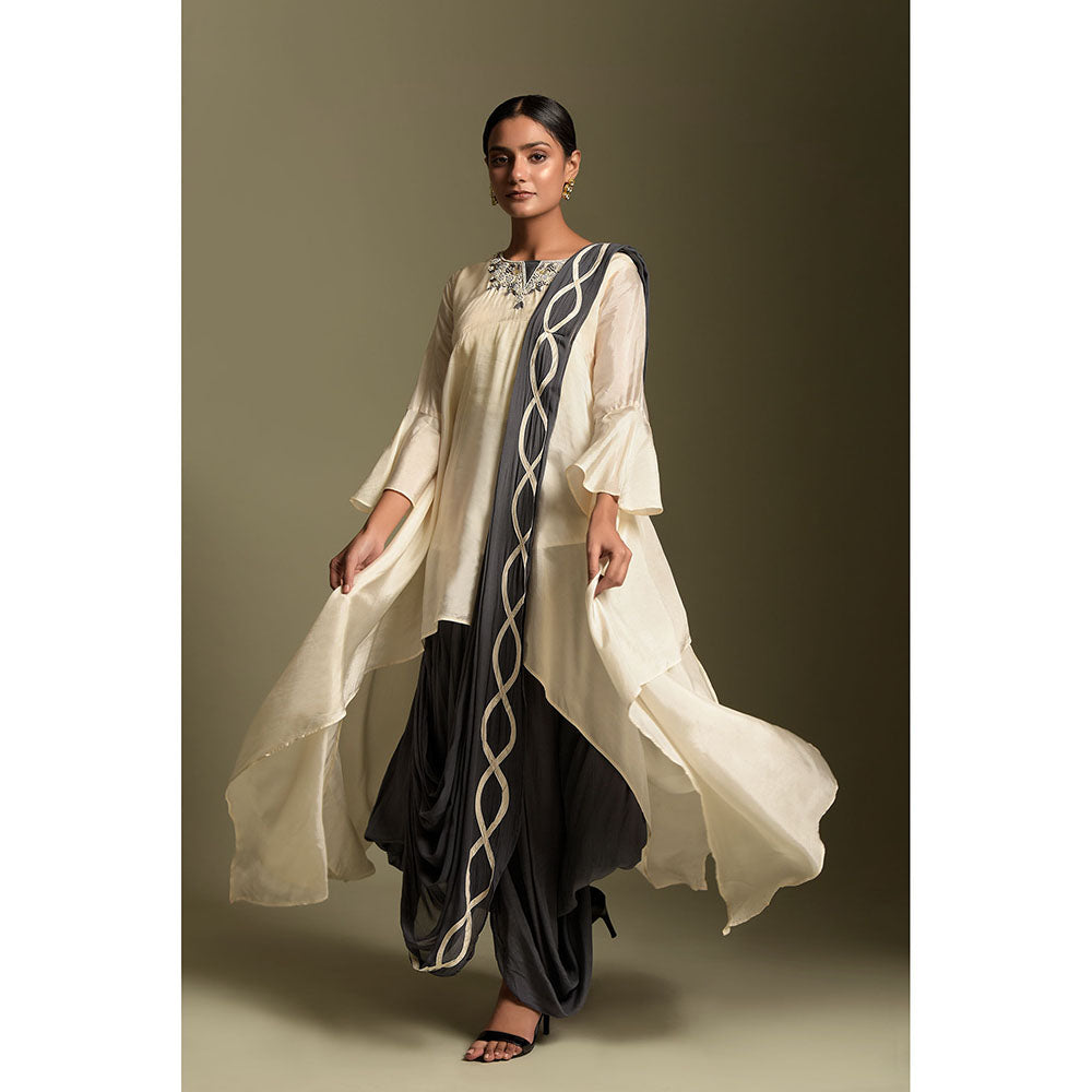 "Two Sisters" by Gyans Off-White Crepe Kurta Set (Set of 3)