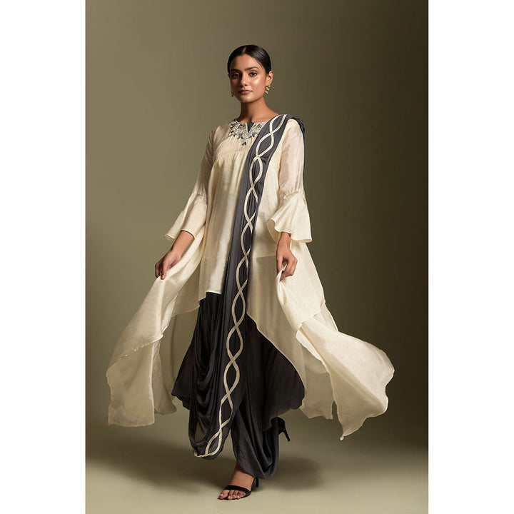 "Two Sisters" by Gyans Off-White Crepe Kurta Set (Set of 3)