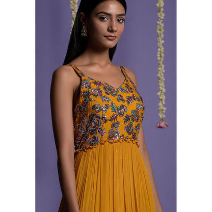 "Two Sisters" by Gyans Mustard with Multi coloured Sequins Embroidered Gown