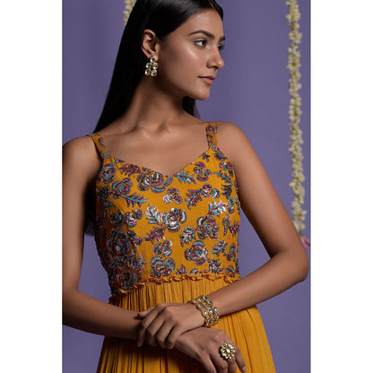 "Two Sisters" by Gyans Mustard with Multi coloured Sequins Embroidered Gown