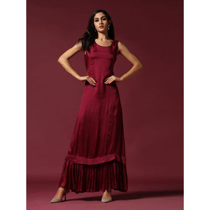 "Two Sisters" by Gyans Maroon and Grey Draped Cape Set with Belt (Set of 3)