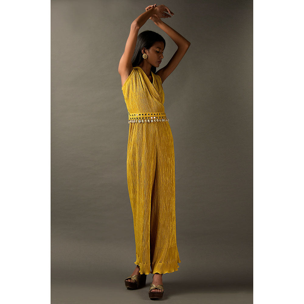 "Two Sisters" by Gyans Mustard Yellow Lycra jumpsuit (Set of 2)