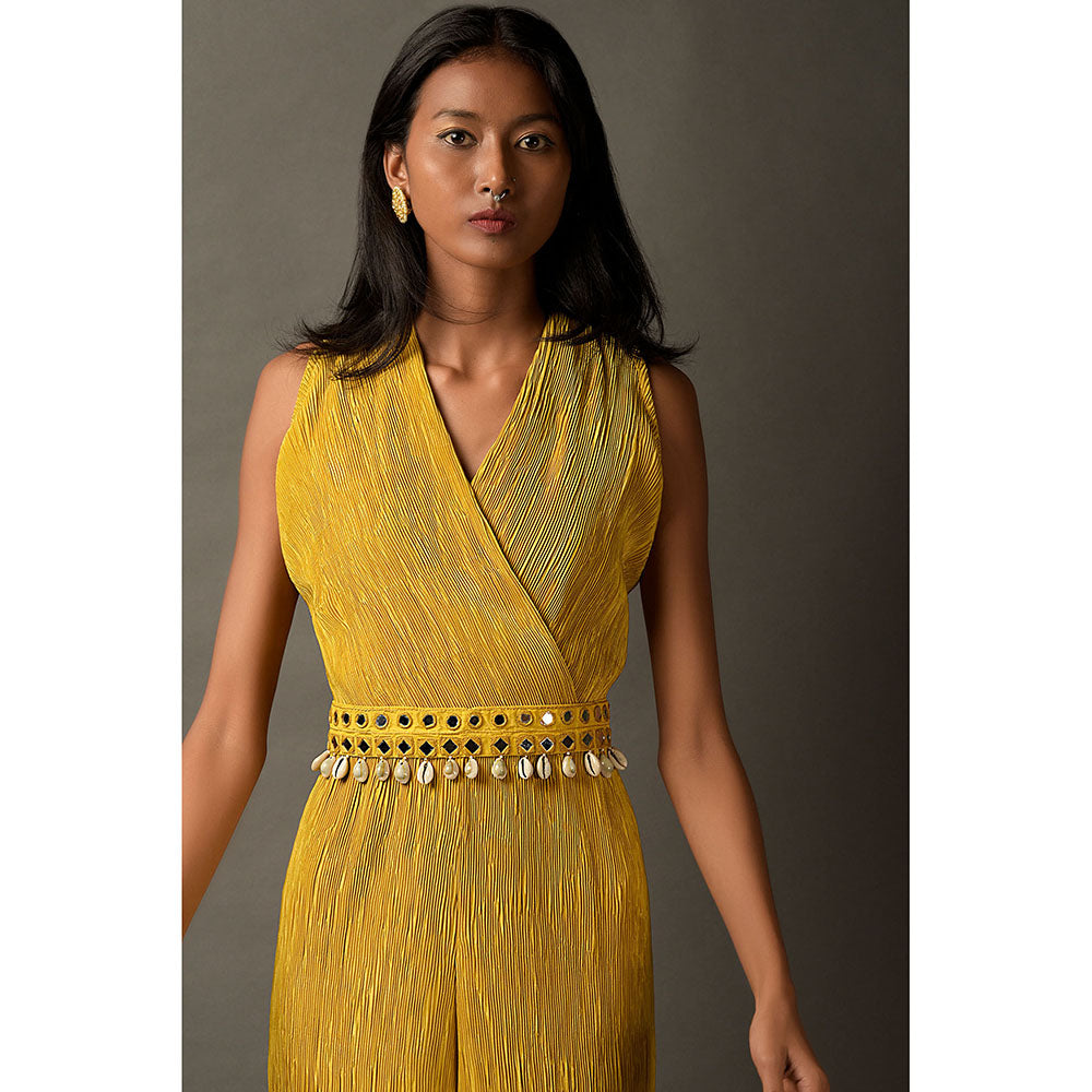 "Two Sisters" by Gyans Mustard Yellow Lycra jumpsuit (Set of 2)