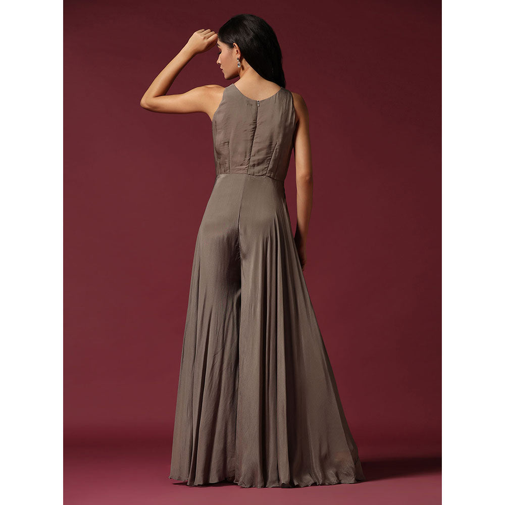 "Two Sisters" by Gyans Grey Chiffon Hand Embroidered Jumpsuit (Set of 2)