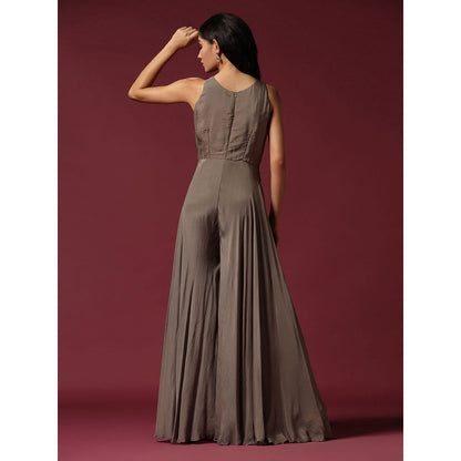 "Two Sisters" by Gyans Grey Chiffon Hand Embroidered Jumpsuit (Set of 2)