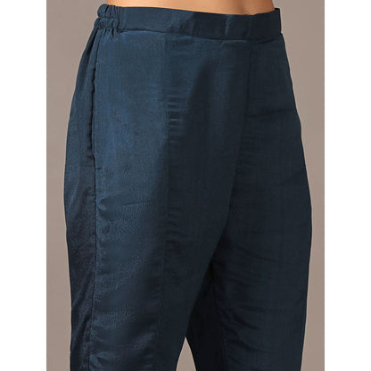 "Two Sisters" by Gyans Teal One Shoulder Drape Top with Pants (Set of 2)